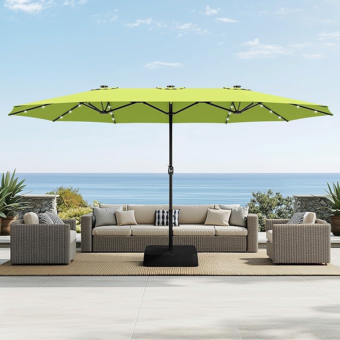 Sophia & William 15 ft Extra Large Patio Umbrella with Solar Lights, Rectangular Outdoor Umbrella with Base Included, Market Umbrella Double-sided Heavy Duty for Pool Garden Backyard, Lime