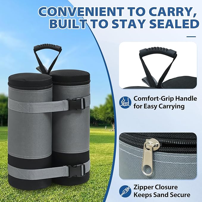 EAGLE PEAK Extra Large Weight Bags for Canopy Tent 270 lbs Leg Weights Heavy Duty Sandbags for Pop Up Canopy Gazebos Beach Tent Umbrella Greenhouse Set of 6, Gray