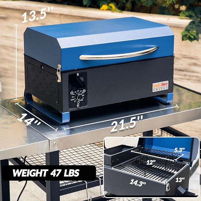 BBQ Wood Pellet Grill Smoker with Digital Control, Meat Probe & 2 Tiers Cooking Area, Portable Tabletop Grilling Stove for BBQ, Smoke, Bake and Roast, RV Camping, Blue GS313