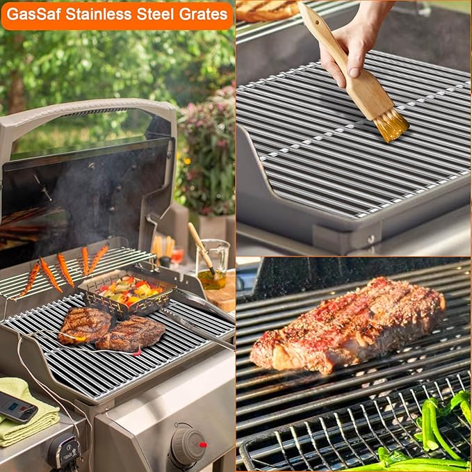 GasSaf 304SS Grill Grates 17.5x10.2 for Weber Spirit 200, GS4 Spirit II 200, Cooking Grates for E210 E220 S210 S220 Gas Grills(Front-Control), Replacement Parts for Weber 7637, 2-Pack 17.5" BBQ Parts