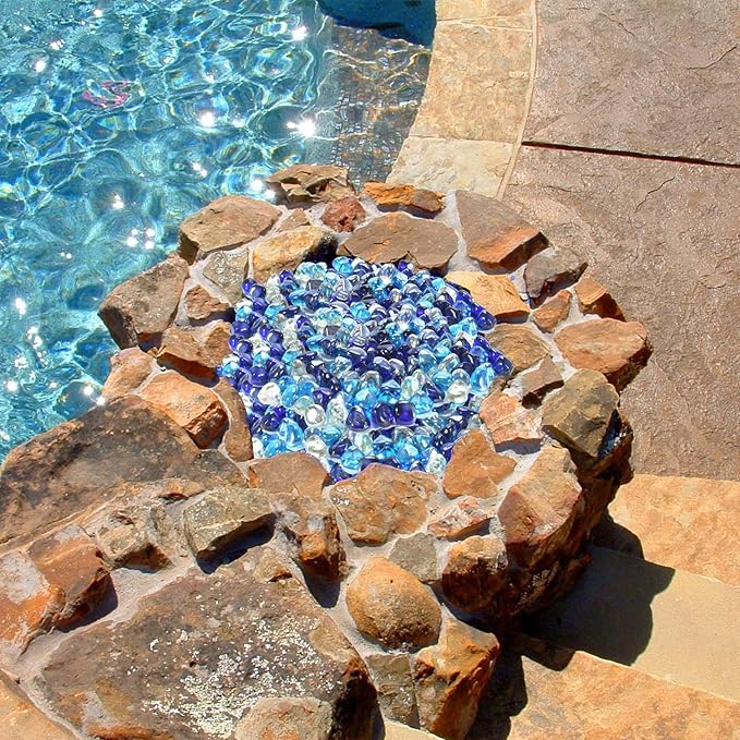 GasSaf Diamonds Fire Glass for Gas or Propane Fire Pit Fireplace & Landscaping 20-Pound 1 inch (Cobalt Blue, Caribbean Blue, Crystal Clear Luster)