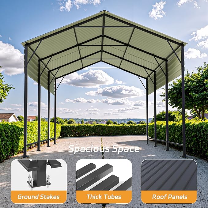 Patiowell 10'x15' Metal Carport with Heavy Duty Frame, Outdoor Carport Canopy with Galvanized Steel Roof, All-Weather Car Shelter Garage for Car, Truck, Boat and Tractor, Black