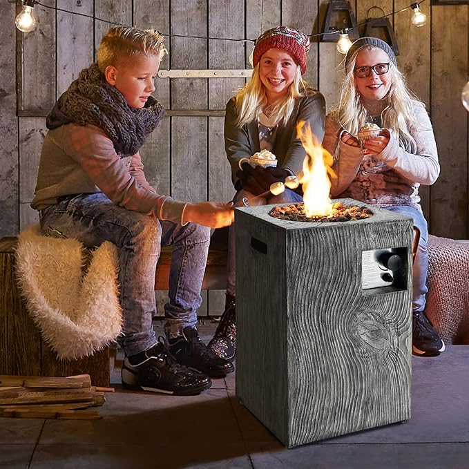 Tangkula 16 Inch Patio Propane Fire Pit, Patiojoy Electronic Ignition Square Gas Fireplaces with Protective Cover, 30,000 BTU Outdoor Fire Pit with Lava Rocks, Touch-up Pen for Backyard, Patio (Grey)