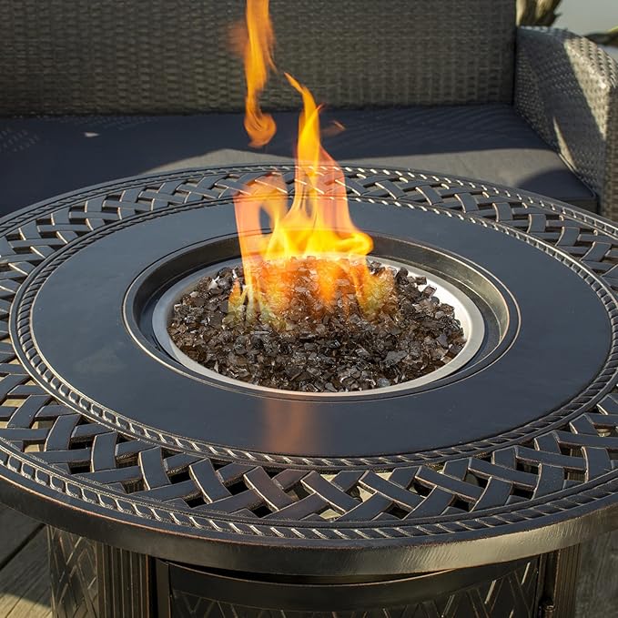 Onlyfire 10 lbs Fire Glass for Propane Fire Pit, 1/2-Inch High Luster Fireplace Glass Rocks for Fire Pit Table, Bronze