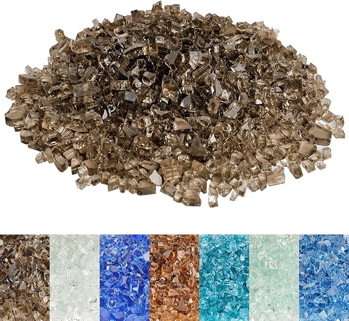 Skyflame High Luster 10-Pound Regular Fire Glass for Fire Pit Fireplace Garden Landscaping Bronze 1/4" Size