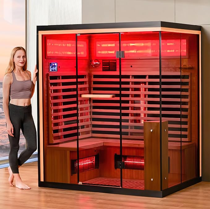 Full Spectrum Infrared Sauna, 3-4 Person Home Sauna with 6 Heating Tubes&4 Carbon Plates,Indoor Dry Sauna with Himalayan Salt Panel and LCD Control Panel