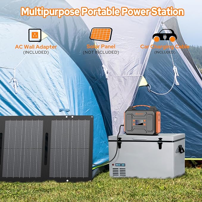 Portable Solar Power Station with Foldable Solar Panel 60W, 110V 300W AC Outlet Solar Power Pack Generator with Panels,100W Fast Charging USB C Power Bank for Camping Laptop Smart Devices RV Outdoor