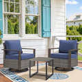 Belord Outdoor Swivel Rocker Chairs Set of 2 with Metal Wide Armrests, 3 Piece Patio Bistro Wicker Chairs with Side Table, Comfort Glider Furniture for Porch, Deck, Sunroom, Backyard