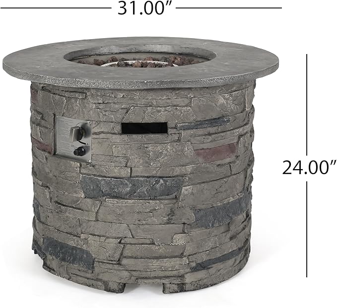 Propane Fire Pit Table, 31 Inch Firepits for Outside, Round Gas Fire Pit for Outside Patio, Propane Fire Table, 40000BTU, Stone Gray