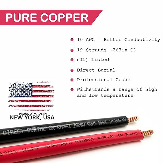 NATIONAL Wire&Cable 10 Gauge Solar Panel Professional Wire - Made in USA - 250 Ft Copper PV Wire UV Resistant Cable for Boat Marine Automotive RV Solar Panel Outdoor - Red