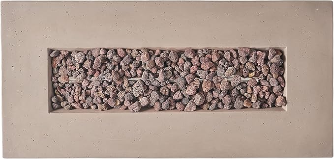 Outdoor Propane Fire Pit Table for Outside Patio, 40 Inch Concrete Fire Pit Table, Rectangle Gas Fire Pit for Garden, Pool, Backyard, 40,000 BTU, Free Lava Rocks, Light Grey