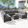 Kurapika 9 Pieces Patio Furniture Set, Rattan Wicker Outdoor Conversation Sets w/4 Inch Cushion and Glass Coffee Table(Grey)
