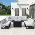 9 Pieces Aluminum Patio Furniture Set with Propane Gas 44" Fire Pit Table, Metal Outdoor Conversation Sofa Set with Seating Cushions