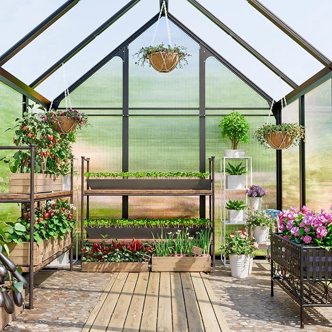Polycarbonate Greenhouse Kit,8x6x6 FT Outsides Heavy Duty Green House with Transparent Panels Windows Door for Backyard Garden, Outside Walk in Plant Greenhouses,Black Thick Frame