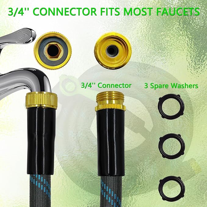 Garden Hose 50 FT, NON-EXPANDABLE Heavy-Duty Flexible & Lightweight Water Hose with 10-Function Nozzle, No-Kink Design, Leak-Proof Super Fabric, Solid Fittings for Lawn, Car, RV, Outdoor