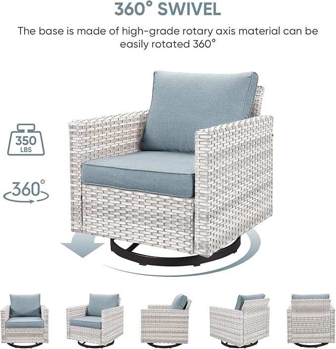 HUMMUH Patio Swivel Chairs Set of 2,PE Wicker Outdoor Rocker Chairs Bistro Set Porch Balcony Furniture with Cushions