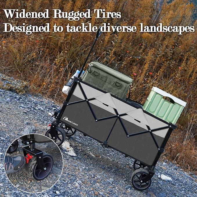 MOON LENCE Collapsible Foldable Wagon Cart, 220L Large Weight Capacity Folding Utility Wagon with All-Terrain Big Wheels, Utility Cart Wagon for Garden, Grocery, Shopping, Camping, Beach, Picnics