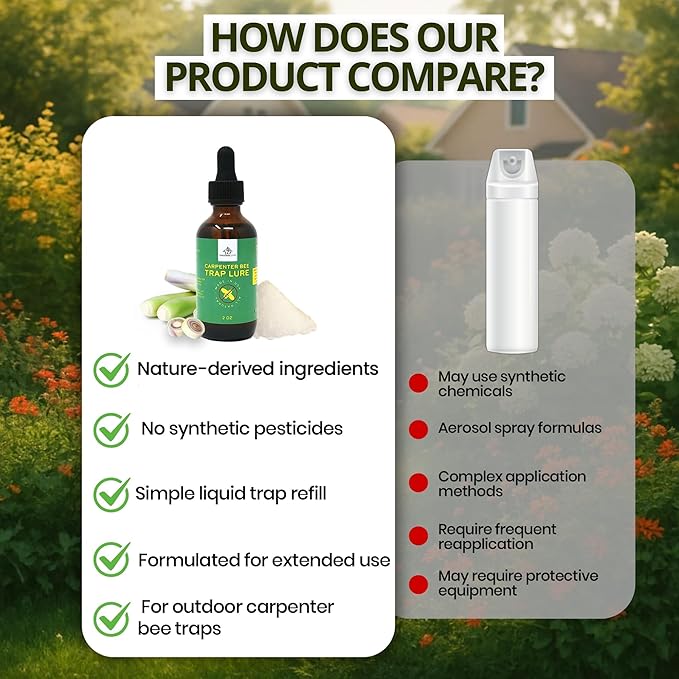 Carpenter Bee Attractant – Natural Bee Trap Lure for All Trap Types, Gentle on Honeybees, All-Year-Round Formula, 2oz