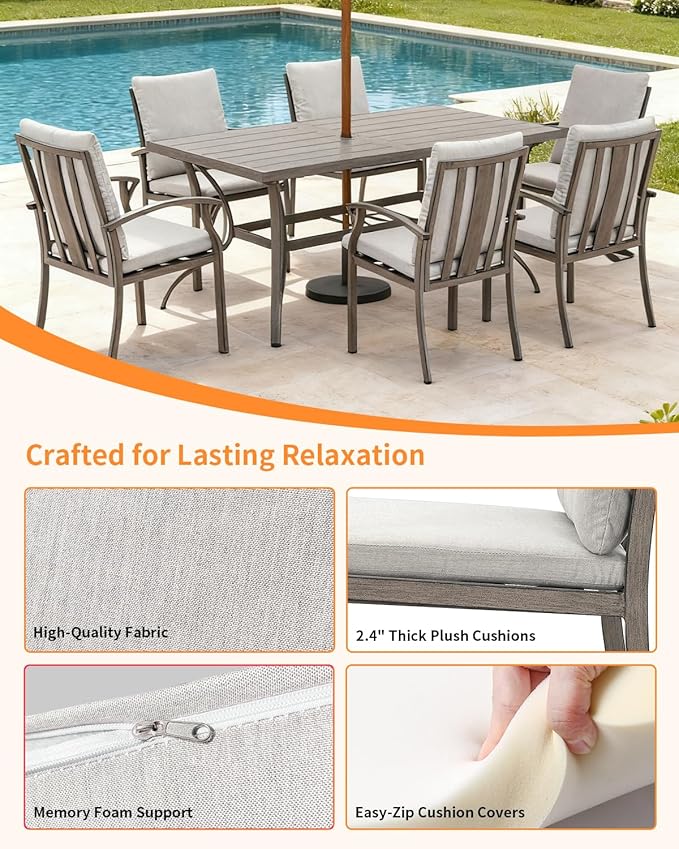 SEEHILL Outdoor Dining Chairs Set of 2, High Backrest Patio Chairs Set with Thick Cushion, All Weather Aluminum Patio Dining Chairs, Patio Furniture Set for Garden, Backyard, Deck, Pool, Limed Oak