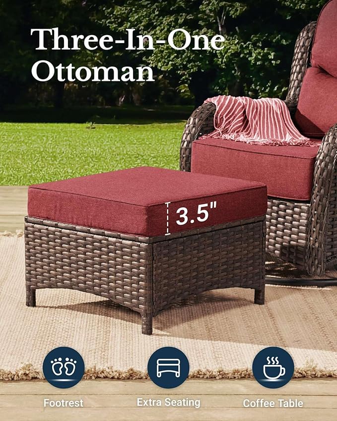 HILLGA Luxury Patio Furniture Set with 6-inch Thick Cushion, Outdoor Couch and High Back Swivel Rocker Patio Chairs, 11PCS Wicker Conversation Set for Deck Yard and Poolside, Burgundy (V2)