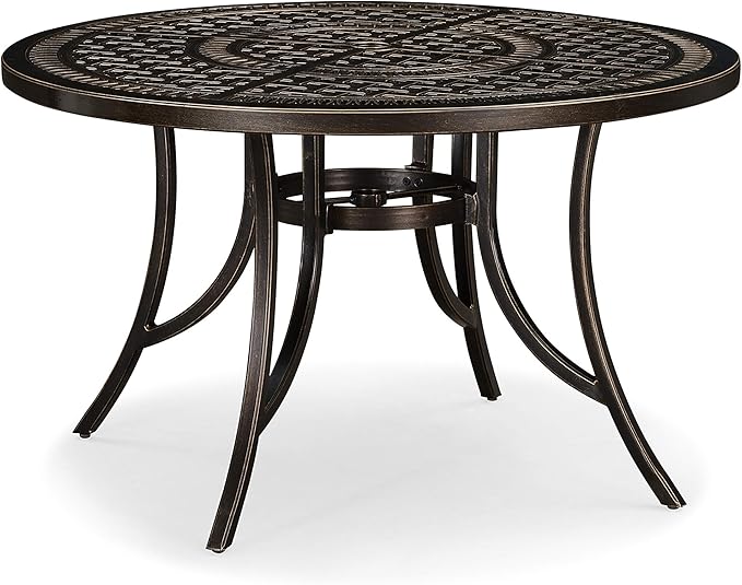 PURPLE LEAF 47" Outdoor Cast Aluminum Round Dining Table with Umbrella Hole Patio Furniture for Backyard Lawn Balcony Deck, Patio Dining Table, Lattice
