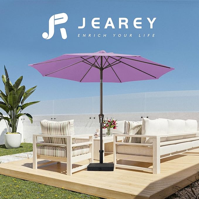 JEAREY 9FT Outdoor Patio Umbrella Outdoor Table Umbrella with Push Button Tilt and Crank, Market Umbrella 8 Sturdy Ribs UV Protection Waterproof for Garden, Deck, Backyard, Pool (Taro Purple)