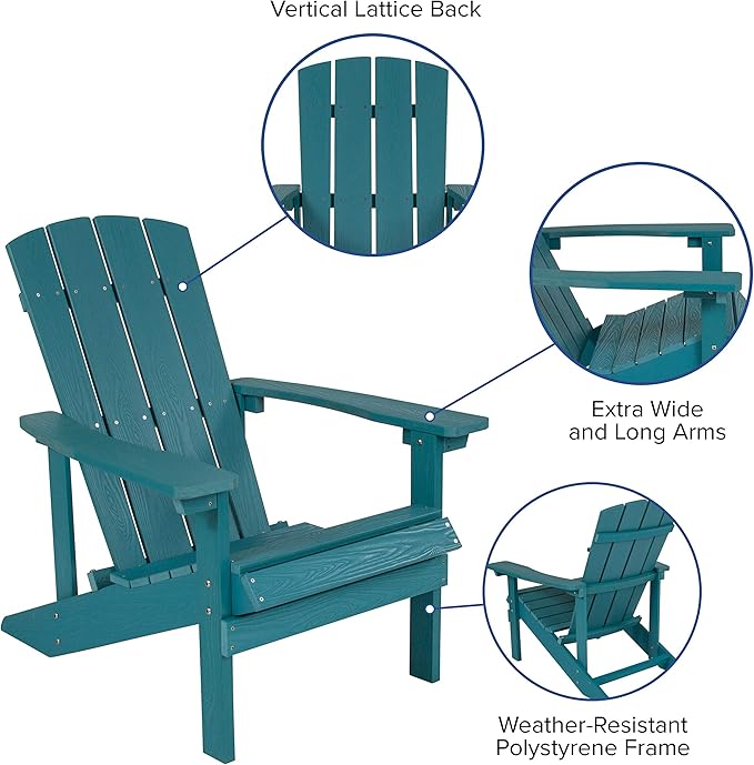 EMMA + OLIVER Campfire Set - Two Sea Foam Poly Resin Adirondack Chairs - 29" Star and Moon Fire Pit with Mesh Cover - Weather Resistant - Wood Burning Fire Pit