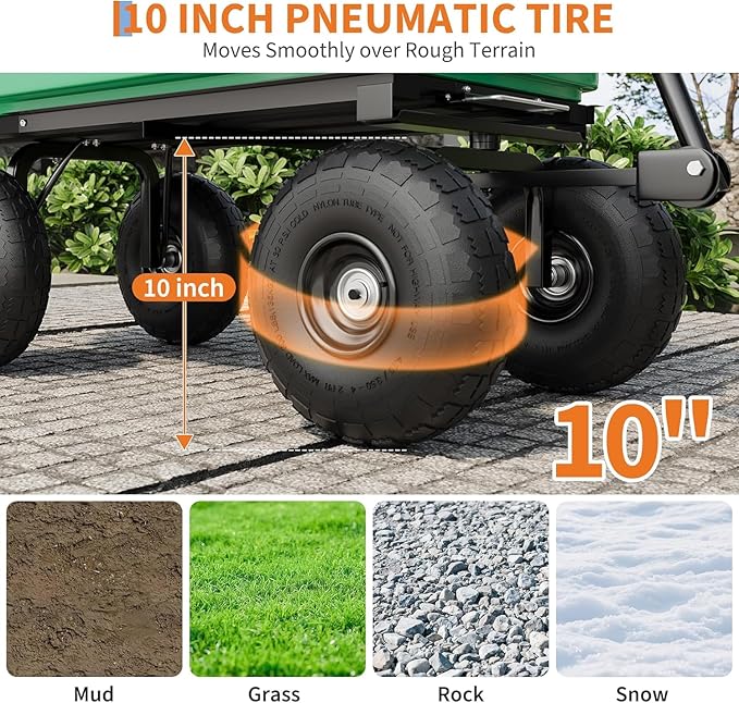 Heavy Duty Garden Dump Cart, 600LB Yard Utility Cart with All-Terrain Wheels & Quick-Release, Gardening Cart