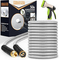 Garden Hose 50 ft, Stainless Steel Water Hose with 10 Function Nozzle Flexible, Heavy Duty, Lightweight, No-Kink, Pet Proof, Puncture Proof Hose Metal for Yard, Outdoor