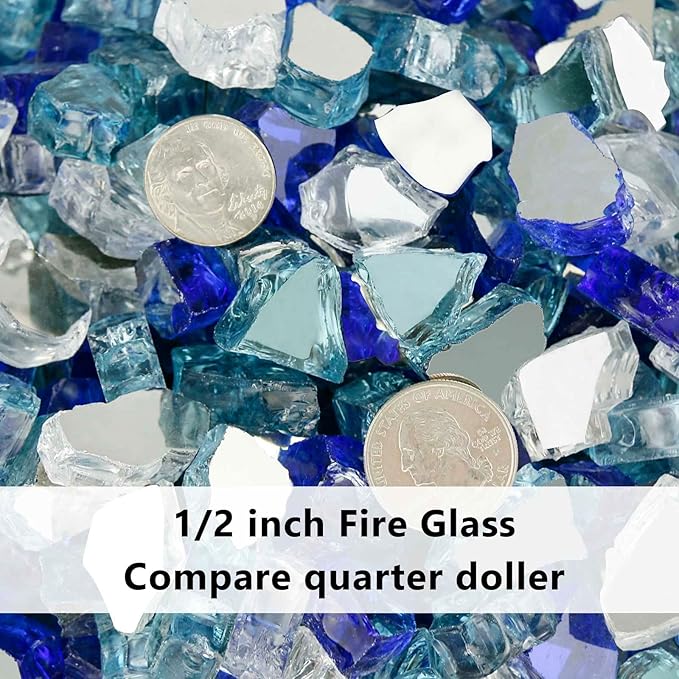 GRISUN Fire Glass for Fire Pit, 20 Pounds 1/2 Inch High Luster Reflective Tempered Glass Rocks for Natural or Propane Fireplace, Safe for Outdoors and Indoors Firepit Glass