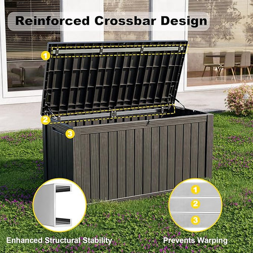 180 Gallon Large Deck Box,Resin Outdoor Storage Box with Lockable for Patio Furniture, Pool Accessories, Garden Tools Waterproof Outside Storage Box, Black