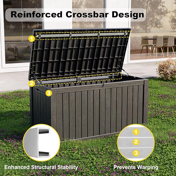180 Gallon Outdoor Deck Box,Storage Lockable Waterproof Patio Furniture,Garden Tools,Cushions,Pool Accessories Outside Storage Resin Box(Black)