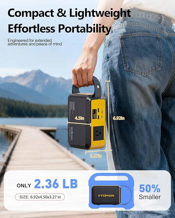 VTOMAN Jump100 88.8Wh Portable Power Station LiFePO4 Battery Solar Generator Power Bank with 100W AC Outlet, LED Light, PD 60W USB-C Fast Charging for Notebooks Mobile Phones Camera Tablets, Camping