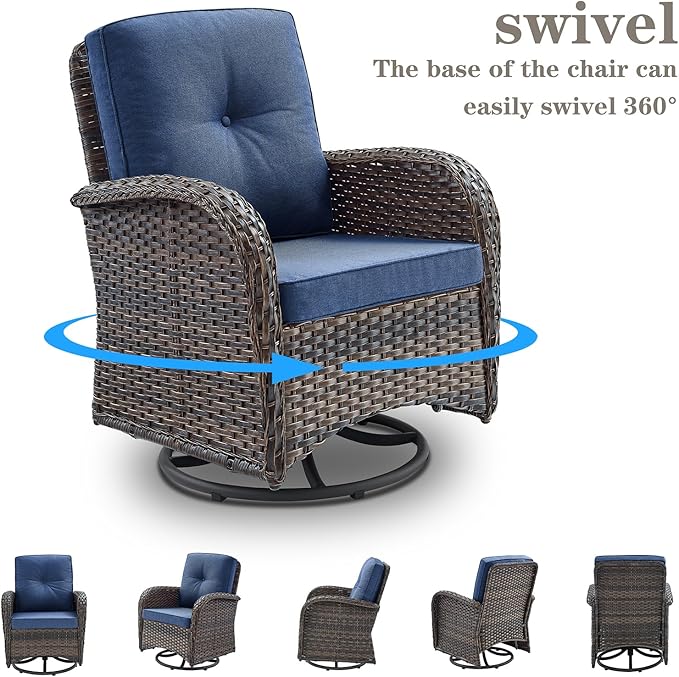 Belord Patio Wicker Furniture with Swivel Rocker Chairs Loveseat, 5 Piece Rattan Furniture Outdoor Table and Chairs Set for Patio Deck Porch Backyard