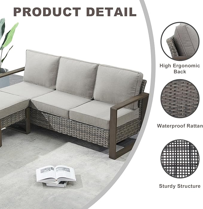 Rilyson Outdoor Wicker Patio Furniture Set - 7 Piece Patio Conversation Set with 4 Wicker Swivel Rocker Chairs,2 Rattan Ottoman and 1 Couch,Thick Cushions,Deep Seating,Wide Armrest(Mixed Grey/Grey)