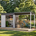 AECOJOY 14x4FT Metal Lean to Shed with Open-Sided Pergola, 4'x8' Outdoor Storage Shed & 6'x4' Attached Hardtop Gazebo Combo, 56 Sq.Ft Covered, 2-in-1 Small Sheds & Outdoor Storage for Patio, Backyard