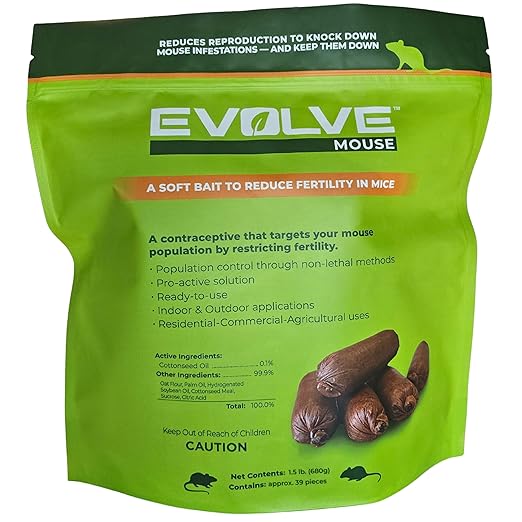 Evolve Mouse Birth Control Soft Bait Sausages – 1.5 lbs | Scientifically Proven Mouse Population Control | Not a Poison, Long-Term Population Management