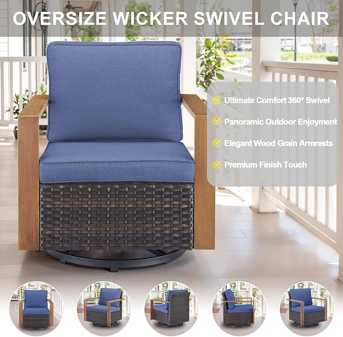 Belord Social 5 Pieces Patio Furniture Set - Swivel Rocker Glider Outdoor Chairs Set of 4 with 50000BTU Propane Fire Pit Table, Durable Wicker Outdoor Conversation Set for Casual Gathering