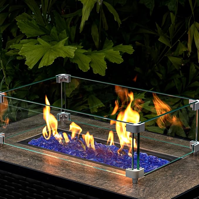 GASPRO 10 lbs Fire Glass for Propane Fire Pit, 1/2-Inch Decorative Firepit Glass Rock for Gas Fireplace, Ocean Blue