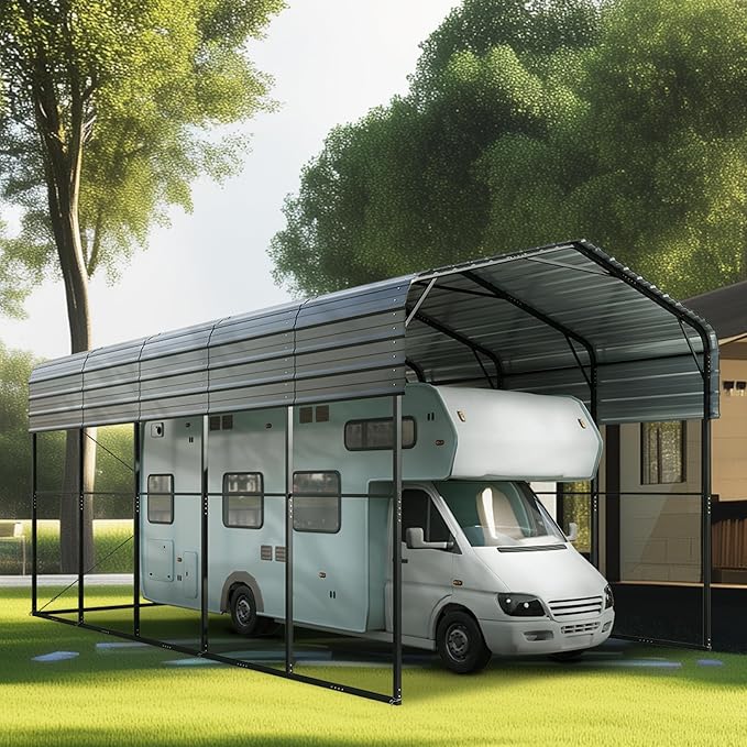 PHI VILLA 25 x 14 ft Heavy Duty Metal Carport with Galvanized Steel Roof for RVs, Cars, Boats, and Tractors