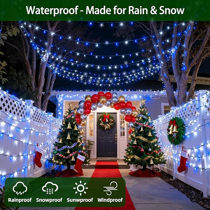 1500 LED 470FT Christmas Lights Outdoor,12 Lighting Modes Christmas String Lights with Timer, Dimmable Blue Cool White LED StringLights Waterproof for Yard Wedding Party Holiday Decor Blue&CoolWhite