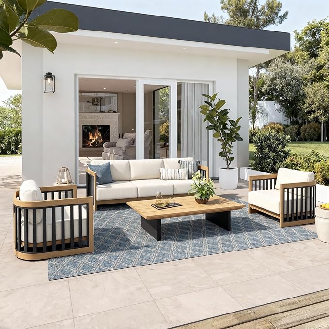 Ulax furniture Patio Aluminum Conversation Sofa Set, Outdoor Sectional Set with Cushions
