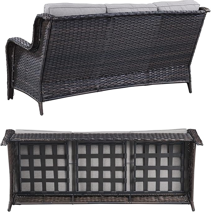 HUMMUH 3 Piece Patio Furniture Set All Weather Wicker Outdoor Sectional Sofa Manual Weaving Rattan High Curved Back Patio Couch with Ottomans