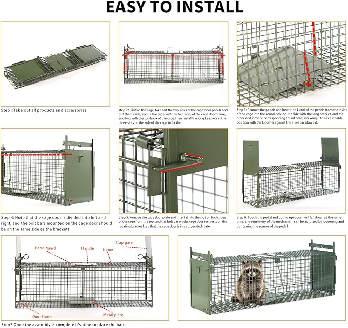 26" 2-Door Live Animal Traps for Stray Cats up to 5.5 pounds, Raccoons, Squirrel, Skunk, Mole, Groundhog, Armadillo, Rabbit, with Pedal Triggers
