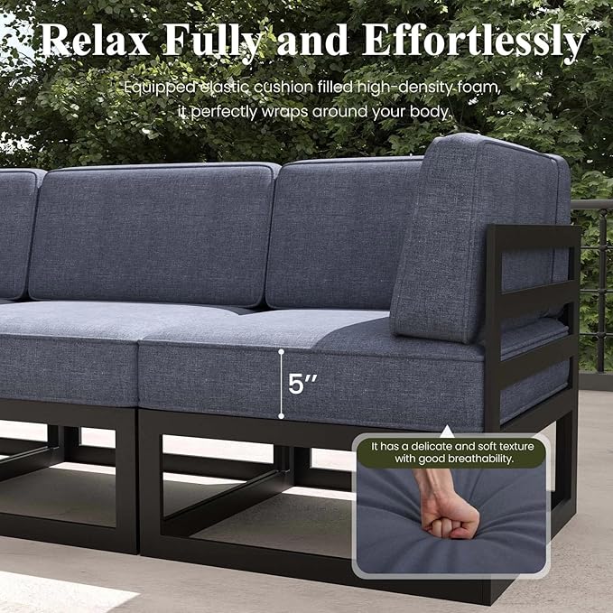 LayinSun Large Aluminum Patio Furniture Set with Fire Pit Table, 11 Pieces Modern Outdoor Conversation Set Sectional Metal Sofa Set with Olefin Cushion