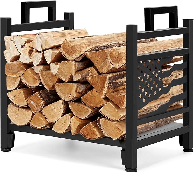 INNO STAGE Firewood Log Rack, Iron Wood Lumber Storage Holder for Fireplace, Heavy Duty Log Storage Bin for Firepit Stove Accessories Indoor - Perfect Construction - No Any Screw to Install