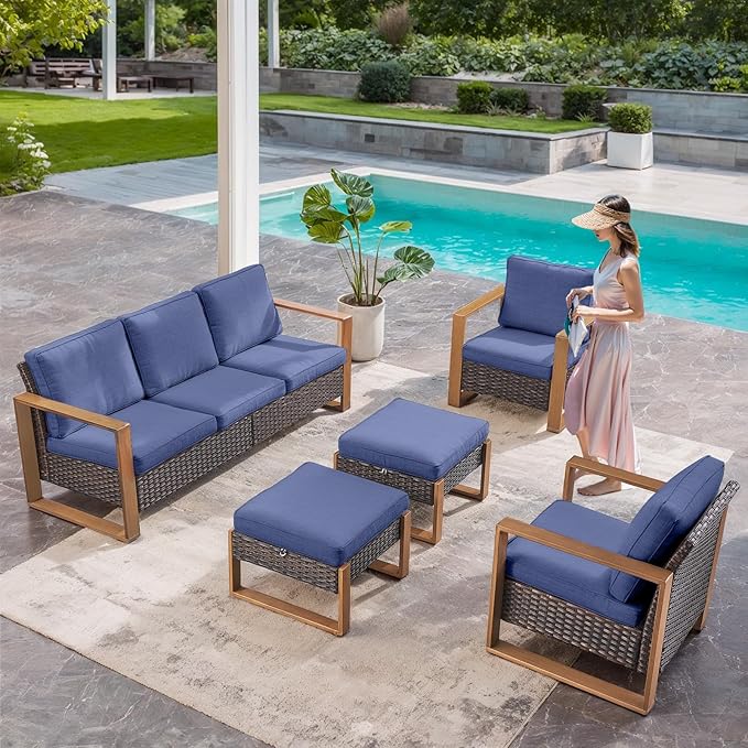 Belord Patio Wicker Chairs Set of 2-350 LBS Weight Capacity Wicker Outdoor Club Chair Set with Metal Wide Armrests for Porch Deck Sunroom Backyard