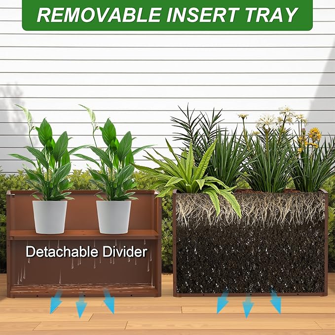Metal Rectangular Planter Box 36" L x 15" W x 24" H, Large Planters for Outdoor Plants, Rectangular Tall Planters for Outdoor Plants with Drainage Holes