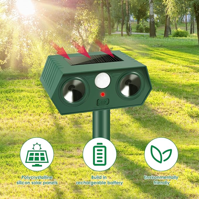 Ultrasonic Animal Repellent Outdoor, 4 Pack Solar Cat Repeller with Motion Sensor - Effective Raccoon, Squirrel, Rabbit, Dog, Skunk for Yard, Garden and Lawn