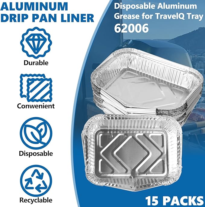 SafBbcue Grease Trays with Disposable Aluminum Liners, for TravelQ 62006 Accessories, Stainless Steel Grease Catcher, Napoleon Grill Replacement Travel Q Series Grill TQ240 TQ285 TQ285X TQ PRO285